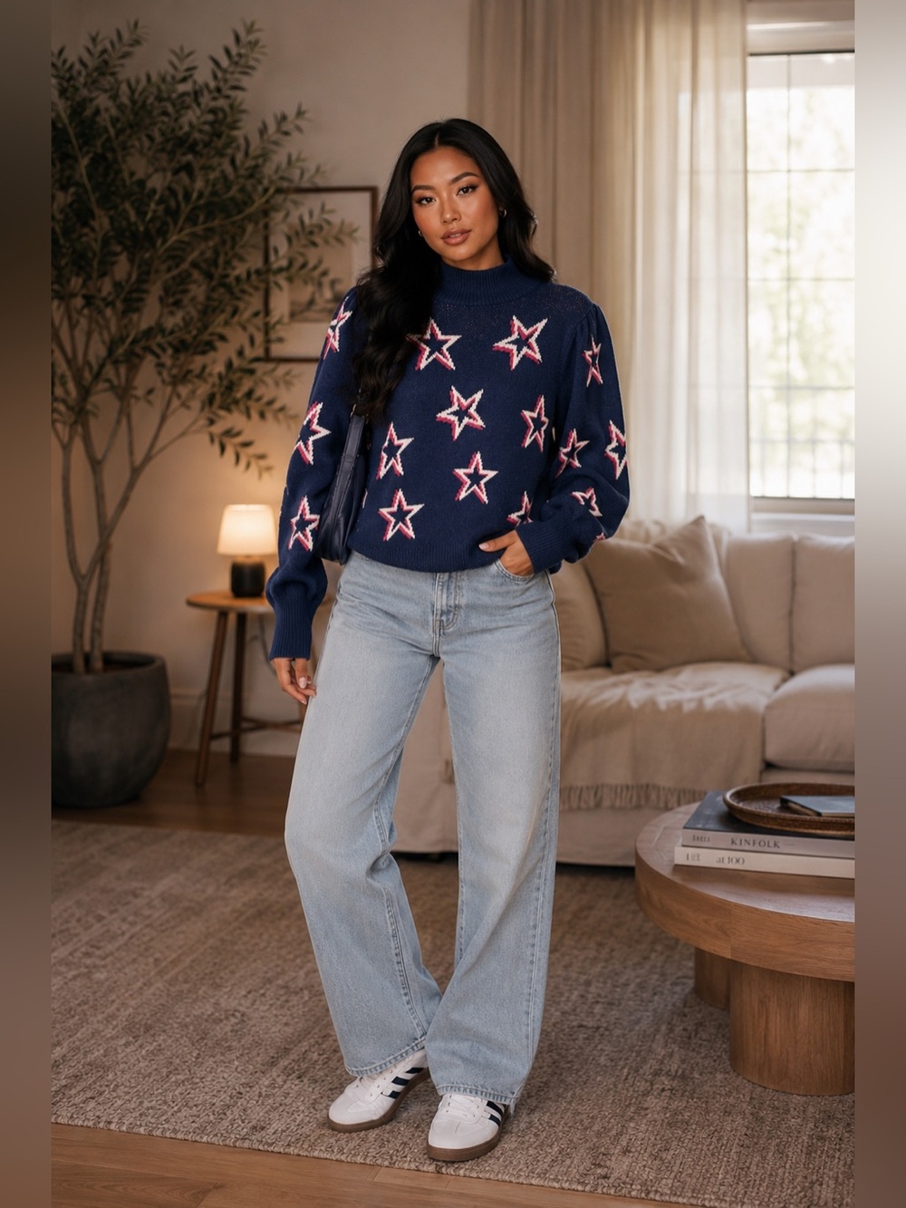 GAP Navy Blue Star Print Knit Pullover Sweater Size Medium - Picture 2 of 5